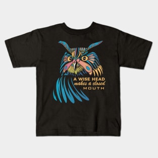 Mystic Owl "A wise head makes a closed mouth" Kids T-Shirt